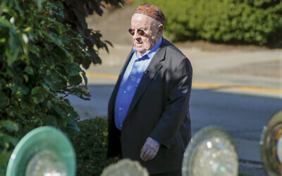 Judah Samet walks around the Tree of Life Synagogue, October 24, 2019, in the Squirrel Hill neighborhood of Pittsburgh, Pennsylvania. (AP Photo/Keith Srakocic)
