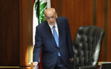 Parliament Speaker Nabih Berri heads the first session of the newly elected parliament, in Beirut, Lebanon, May 31, 2022. (AP Photo/Hussein Malla)