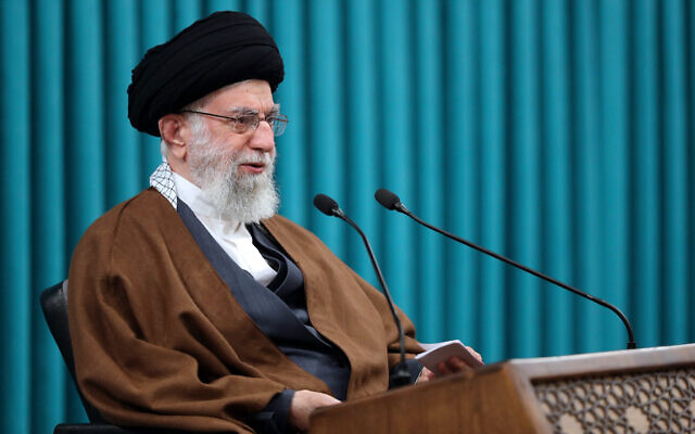 In this photo released by the official website of the office of the Iranian supreme leader, Supreme Leader Ayatollah Ali Khamenei speaks in a televised New Year speech, in Tehran, Iran, on March 21, 2022. (Office of the Iranian Supreme Leader via AP) In this photo released by the official website of the office of the Iranian supreme leader, Supreme Leader Ayatollah Ali Khamenei speaks in a televised New Year speech, in Tehran, Iran, on March 21, 2022. (Office of the Iranian Supreme Leader via AP)
