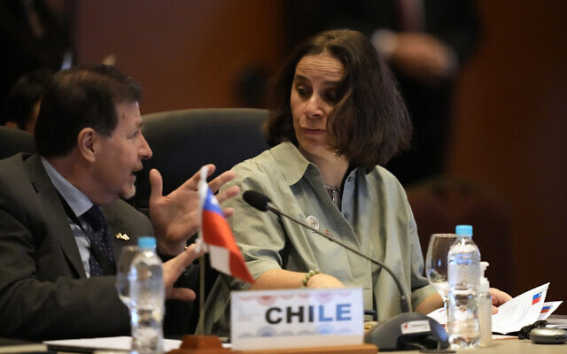 Chile's Foreign Minister Antonia Urrejola Noguera, right, in Luque, Paraguay, July 21, 2022. (AP Photo/Jorge Saenz) Chile's Foreign Minister Antonia Urrejola Noguera, right, in Luque, Paraguay, July 21, 2022. (AP Photo/Jorge Saenz)