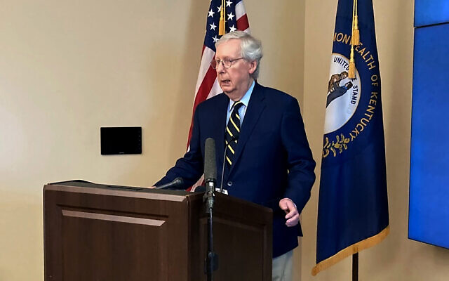 Senate Republican leader Mitch McConnell speaks Monday, Aug. 29, 2022, in Frankfort, Ky. (AP/Bruce Schreiner) Senate Republican leader Mitch McConnell speaks Monday, Aug. 29, 2022, in Frankfort, Ky. (AP/Bruce Schreiner)