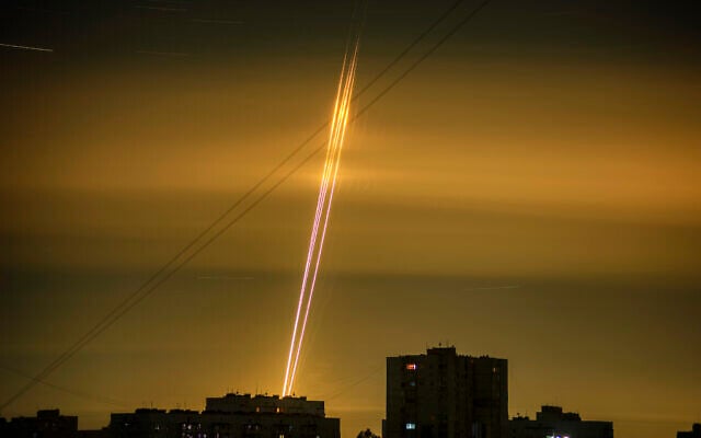Russian rockets launched against Ukraine from Russia's Belgorod region are seen at dawn in Kharkiv, Ukraine, Sept. 3, 2022. (AP Photo/Vadim Belikov) Russian rockets launched against Ukraine from Russia's Belgorod region are seen at dawn in Kharkiv, Ukraine, Sept. 3, 2022. (AP Photo/Vadim Belikov)