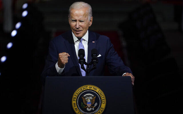 President Joe Biden speaks outside Independence Hall, Thursday, September 1, 2022, in Philadelphia. (AP Photo/Matt Slocum, File) President Joe Biden speaks outside Independence Hall, Thursday, September 1, 2022, in Philadelphia. (AP Photo/Matt Slocum, File)