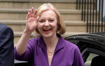 Liz Truss arrives at Conservative Central Office in Westminster after winning the Conservative Party leadership contest in London, September 5, 2022. (AP/Kirsty Wigglesworth) Liz Truss arrives at Conservative Central Office in Westminster after winning the Conservative Party leadership contest in London, September 5, 2022. (AP/Kirsty Wigglesworth)