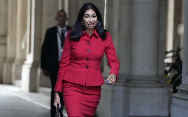 Britain's Home Secretary Suella Braverman arrives in Downing Street in London, September 7, 2022 for the first cabinet meeting since Liz Truss was installed as British Prime Minister a day earlier. (AP Photo/Frank Augstein) Britain's Home Secretary Suella Braverman arrives in Downing Street in London, September 7, 2022 for the first cabinet meeting since Liz Truss was installed as British Prime Minister a day earlier. (AP Photo/Frank Augstein)