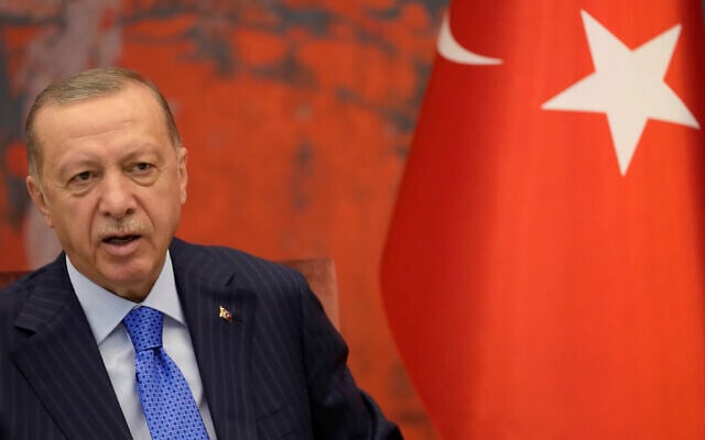 Turkey's President Recep Tayyip Erdogan speaks during talks with his Serbian counterpart Aleksandar Vucic in Belgrade, Serbia, Wednesday, Sept. 7, 2022. (AP Photo/Darko Vojinovic) Turkey's President Recep Tayyip Erdogan speaks during talks with his Serbian counterpart Aleksandar Vucic in Belgrade, Serbia, Wednesday, Sept. 7, 2022. (AP Photo/Darko Vojinovic)