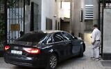 A car enters the Iranian Embassy in Tirana, Albania, Sept. 7, 2022. (Franc Zhurda/AP)