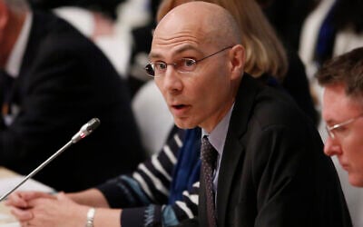 United Nations incoming human rights chief Volker Tuerk speaks during a conference in Bangkok, Thailand, May 29, 2015. (AP Photo/Charles Dharapak, File)