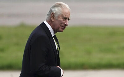 Britain's King Charles III leaves Aberdeen Airport as he travels to London, September 9, 2022. (Aaron Chown/Pool Photo via AP)