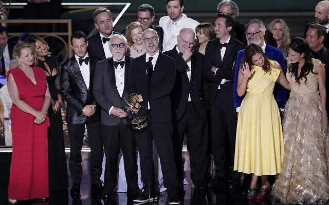 Jesse Armstrong, center, and the cast and crew of 'Succession' accept the Emmy for outstanding drama at the 74th Primetime Emmy Awards at the Microsoft Theater in Los Angeles, on Sept. 12, 2022. (Mark Terrill/AP) Jesse Armstrong, center, and the cast and crew of 'Succession' accept the Emmy for outstanding drama at the 74th Primetime Emmy Awards at the Microsoft Theater in Los Angeles, on Sept. 12, 2022. (Mark Terrill/AP)