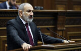 Armenian Prime minister Nikol Pashinyan delivers his speech at the National Assembly of Armenia in Yerevan, Armenia, September 13, 2022. (Tigran Mehrabyan/PAN Photo via AP)