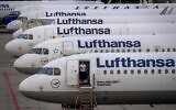 Lufthansa aircrafts parked at the airport in Frankfurt, Germany, September 2, 2022. (AP/Michael Probst)