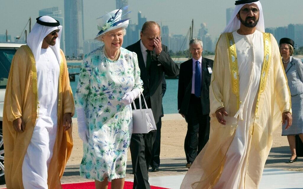 Britain's Queen Elizabeth II and Prince Philip, accompanied by the Prime Minister of the UAE, Sheikh Mohammed Bin Rashid Al Maktoum, right, arrive to visit the Zayed National Museum in Abu Dhabi, as part of their visit to the Gulf, Nov. 25, 2010. (Arthur Edwards/AP) Britain's Queen Elizabeth II and Prince Philip, accompanied by the Prime Minister of the UAE, Sheikh Mohammed Bin Rashid Al Maktoum, right, arrive to visit the Zayed National Museum in Abu Dhabi, as part of their visit to the Gulf, Nov. 25, 2010. (Arthur Edwards/AP)