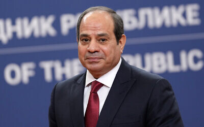 Egyptian President Abdel Fattah el-Sisi looks on during a press conference after talks with his Serbian counterpart Aleksandar Vucic at the Serbia Palace in Belgrade, Serbia, July 20, 2022. (AP/Darko Vojinovic)