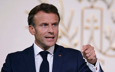 French President Emmanuel Macron delivers a speech during a reception for France's prefects at the Elysee presidential Palace in Paris, September 15, 2022. ( Ludovic Marin, Pool via AP) French President Emmanuel Macron delivers a speech during a reception for France's prefects at the Elysee presidential Palace in Paris, September 15, 2022. ( Ludovic Marin, Pool via AP)