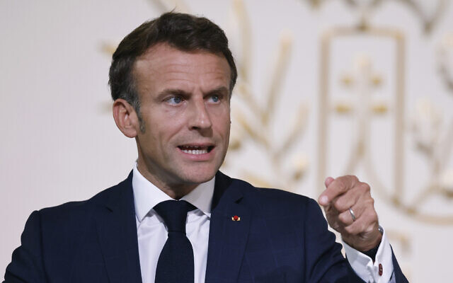 French President Emmanuel Macron delivers a speech during a reception for France's prefects at the Elysee presidential Palace in Paris, September 15, 2022. ( Ludovic Marin, Pool via AP) French President Emmanuel Macron delivers a speech during a reception for France's prefects at the Elysee presidential Palace in Paris, September 15, 2022. ( Ludovic Marin, Pool via AP)