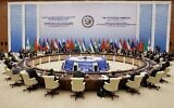 Members and other leaders attend the Shanghai Cooperation Organization (SCO) summit in Samarkand, Uzbekistan, Friday, Sept. 16, 2022. (Sergei Bobylev, Sputnik, Kremlin Pool Photo via AP)