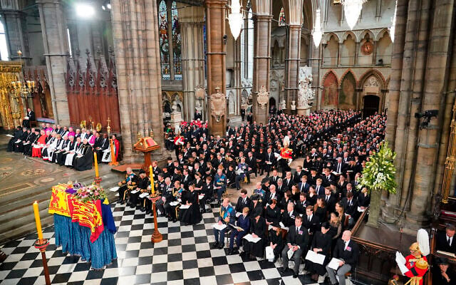The funeral service of Queen Elizabeth II at Westminster Abbey in central London, Monday Sept. 19, 2022. The Queen, who died aged 96 on Sept. 8, will be buried at Windsor alongside her late husband, Prince Philip, who died last year. (Dominic Lipinski/Pool via AP) The funeral service of Queen Elizabeth II at Westminster Abbey in central London, Monday Sept. 19, 2022. The Queen, who died aged 96 on Sept. 8, will be buried at Windsor alongside her late husband, Prince Philip, who died last year. (Dominic Lipinski/Pool via AP)