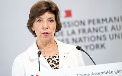 French Foreign Minister Catherine Colonna speaks at a press conference at the French Mission on September 19, 2022, in New York. (AP Photo/Julia Nikhinson) French Foreign Minister Catherine Colonna speaks at a press conference at the French Mission on September 19, 2022, in New York. (AP Photo/Julia Nikhinson)
