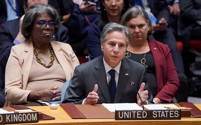 United States' Secretary of State Antony Blinken speaks during high level Security Council meeting on the situation in Ukraine, September 22, 2022 at United Nations headquarters. (AP Photo/Mary Altaffer) United States' Secretary of State Antony Blinken speaks during high level Security Council meeting on the situation in Ukraine, September 22, 2022 at United Nations headquarters. (AP Photo/Mary Altaffer)