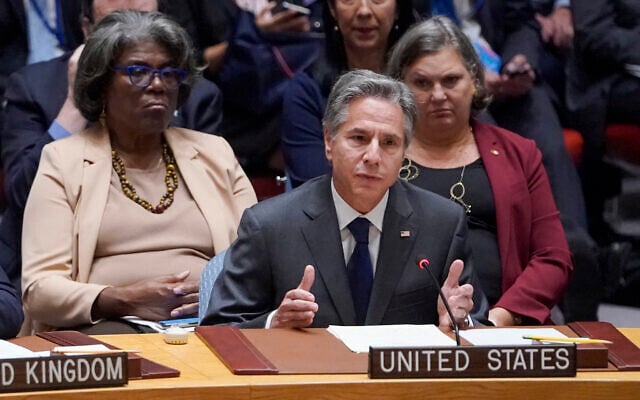 United States' Secretary of State Antony Blinken speaks during high level Security Council meeting on the situation in Ukraine, Thursday, September 22, 2022 at United Nations headquarters. (AP Photo/Mary Altaffer) United States' Secretary of State Antony Blinken speaks during high level Security Council meeting on the situation in Ukraine, Thursday, September 22, 2022 at United Nations headquarters. (AP Photo/Mary Altaffer)