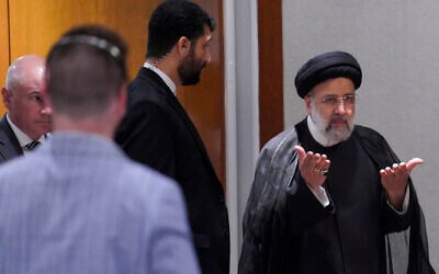 Iran President Ebrahim Raisi, right, arrives at a news conference during his visit for the United Nations General Assembly, Thursday Sept. 22, 2022, at UN headquarters. (AP/Bebeto Matthews) Iran President Ebrahim Raisi, right, arrives at a news conference during his visit for the United Nations General Assembly, Thursday Sept. 22, 2022, at UN headquarters. (AP/Bebeto Matthews)