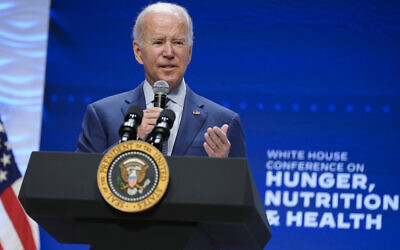 President Joe Biden speaks during the White House Conference on Hunger, Nutrition, and Health, at the Ronald Reagan Building, September 28, 2022, in Washington. (AP Photo/Evan Vucci)