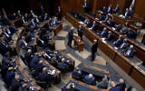 Lebanese lawmakers cast their vote to elect a president at the parliament building in downtown Beirut, Lebanon, September 29, 2022. (AP Photo/Bilal Hussein)