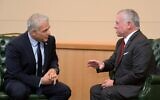Prime Minister Yair Lapid, left, meets Jordan's King Abdullah II in New York, September 20, 2022. (Avi Ohayon/GPO)