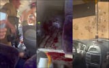 These three screenshots from videos show the immediate aftermath of a shooting attack against a bus carrying soldiers in the Jordan Valley, September 4, 2022. (Courtesy)