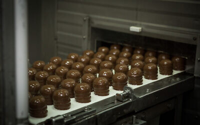 The production line for the sweet snack known as Krembo at the factory in Rehovot on October 27, 2015. (Hadas Parush/Flash90)