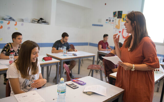 Illustrative: Keshet high school students take an examination in Jerusalem on May 20, 2019 (Courtesy Noam Revkin Fenton/Flash90) Illustrative: Keshet high school students take an examination in Jerusalem on May 20, 2019 (Courtesy Noam Revkin Fenton/Flash90)