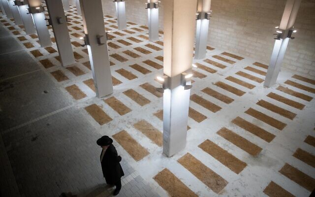 View of a new underground cemetery at Givat Shaul Cemetery in Jerusalem, on October 30, 2019. (Yonatan Sindel/Flash90) View of a new underground cemetery at Givat Shaul Cemetery in Jerusalem, on October 30, 2019. (Yonatan Sindel/Flash90)