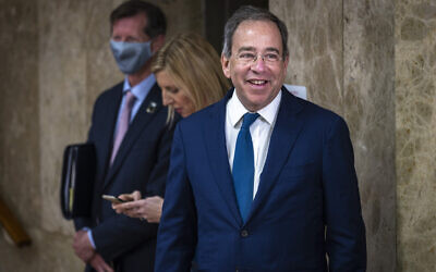 US Ambassador to Israel Tom Nides, at the Prime Minister's Office in Jerusalem, on March 27, 2022. (Olivier Fitoussi/Flash90)