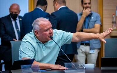 Likud MK David Amsalem attends a Knesset Constitution, Law and Justice Committee meeting on June 26, 2022. (Olivier FItoussi/Flash90)