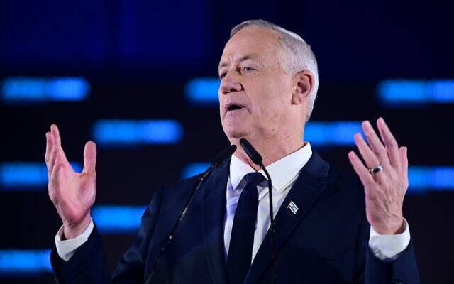 National Unity's Benny Gantz at the launch of the party's campaign for the upcoming elections on September 6, 2022. (Tomer Neuberg/Flash90) National Unity's Benny Gantz at the launch of the party's campaign for the upcoming elections on September 6, 2022. (Tomer Neuberg/Flash90)