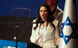 Interior Minister Ayelet Shaked during an election campaign event of the Jewish Home Party in Givat Shmuel, September 20, 2022. (Flash90)