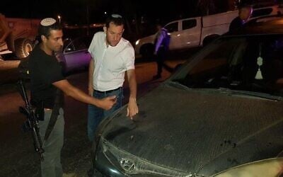 Samaria Regional Council chairman Yossi Dagan (R) at the scene of a shooting near the northern West Bank town of Huwara on September 8, 2022. (Samaria Regional Council)