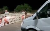 Screen capture from video showing a protest by activists campaigning for the return of the remains of Israeli soldiers held in the Gaza Strip, who blocked the entry into Israel of Gazans, September 18, 2022. (Twitter. used in accordance with Clause 27a of the Copyright Law)