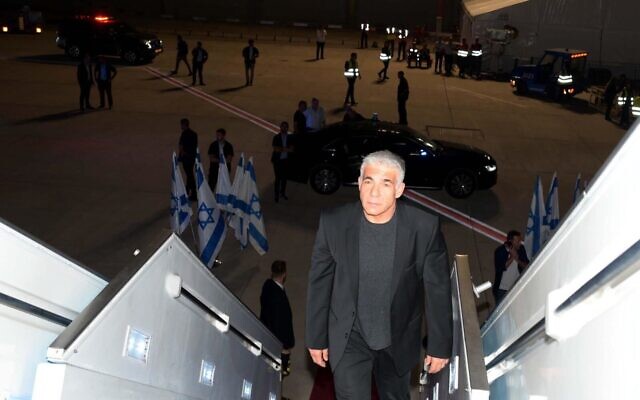 Prime Minister Yair Lapid departs for the UN General Assembly in New York, September 19, 2022 (Avi Ohayon / GPO) Prime Minister Yair Lapid departs for the UN General Assembly in New York, September 19, 2022 (Avi Ohayon / GPO)
