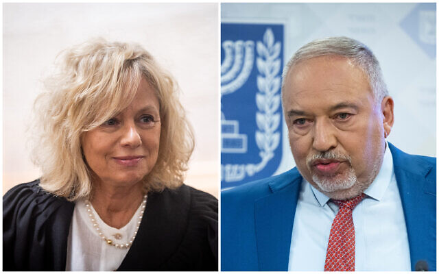 File: Attorney General Gali Baharav-Miara (left) and Finance Minister Avigdor Liberman (right). (Yonatan Sindel/Flash90) File: Attorney General Gali Baharav-Miara (left) and Finance Minister Avigdor Liberman (right). (Yonatan Sindel/Flash90)