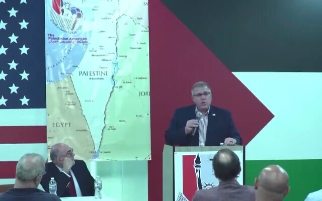 Republican candidate for governor in Illinois Darren Bailey speaks at the Palestinian American Club in Bridgeview, Illinois, on September 10, 2020. (Palestine TV/Facebook, used in accordance with Clause 27a of the Copyright Law) Republican candidate for governor in Illinois Darren Bailey speaks at the Palestinian American Club in Bridgeview, Illinois, on September 10, 2020. (Palestine TV/Facebook, used in accordance with Clause 27a of the Copyright Law)