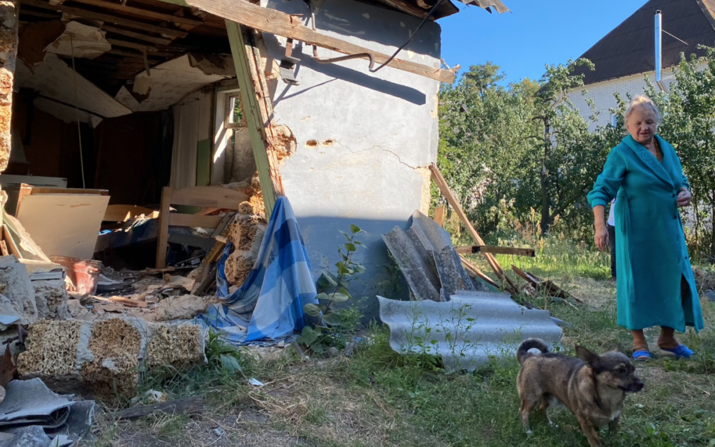 Zhanetta Butenko's house was partially destroyed when a rocket crashed through its roof in early March, in Hostemel, Ukraine. (Jacob Judah/ via JTA) Zhanetta Butenko's house was partially destroyed when a rocket crashed through its roof in early March, in Hostemel, Ukraine. (Jacob Judah/ via JTA)