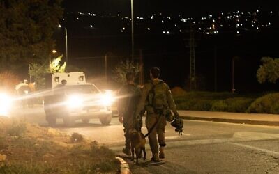 File: Israeli troops search for the suspect in a shooting attack on the southern West Bank settlement of Carmel, September 16, 2022. (Israel Defense Forces)