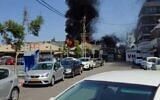 A fire is seen in Tel Aviv's Carmel Market on September 24, 2022. (Courtesy)