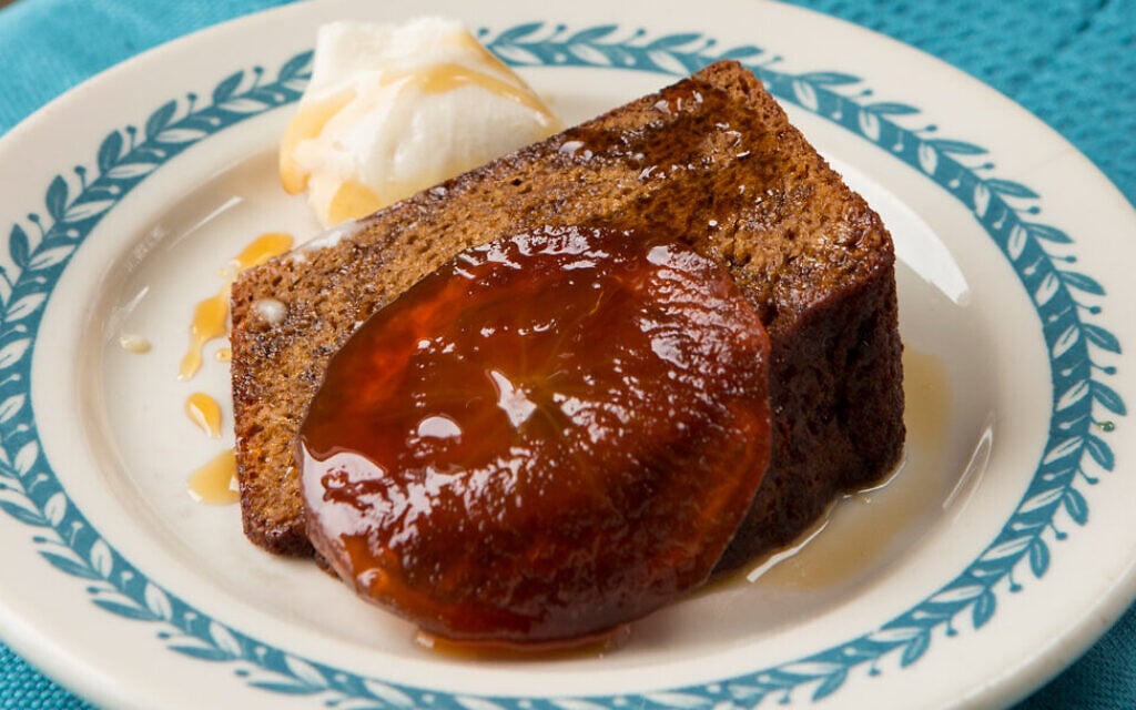 Michael Solomonov's honey cake with apple confit. (The Nosher/JTA) Michael Solomonov's honey cake with apple confit. (The Nosher/JTA)
