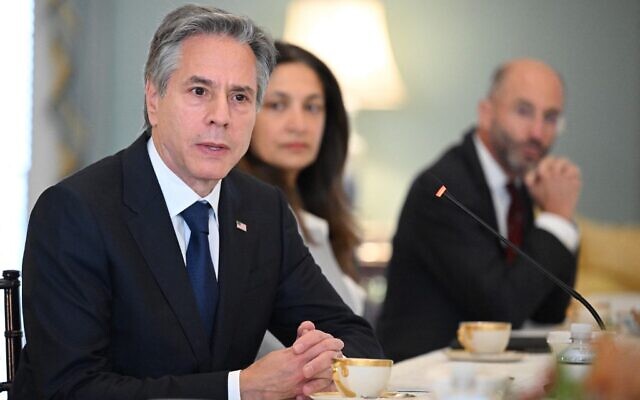 US Secretary of State Antony Blinken meets with Iranian civil society activists in the Thomas Jefferson Room at the State Department in Washington, DC on October 14, 2022 (Mandel NGAN / AFP)