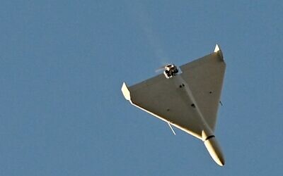 A drone flies over Kyiv during an attack on October 17, 2022, amid the Russian invasion of Ukraine (Sergei Supinsky/AFP)