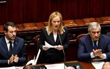 Italy's new Prime Minister Giorgia Meloni (C) speaks in her first address to parliament at Montecitirio palace in Rome on October 25, 2022 (Andreas SOLARO / AFP)
