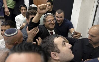 Far-right lawmaker and leader of the Otzma Yehudit (Jewish Power) party Itamar Ben Gvir during a campaign rally in the southern city of Ashkelon on October 25, 2022, ahead of the November 1 general elections. (Menahem Kahana / AFP)